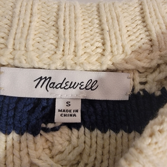 Madewell oversized cream and blue striped cable sweater - Picture 4 of 6